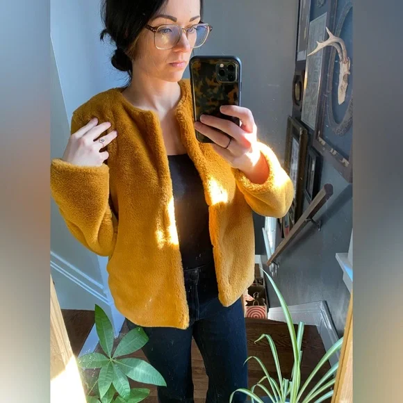 Mustard Gold Faux Fur Jacket - Picture 2 of 5